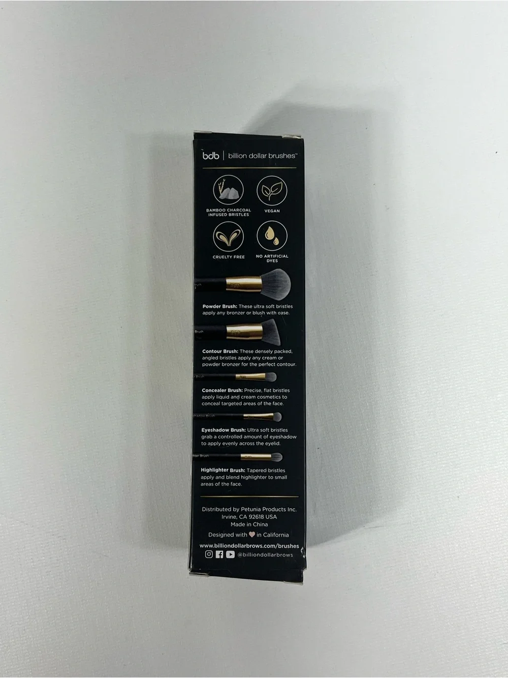 bdb Charcoal Brush Set Black and Gold Vegan Makeup Brushes